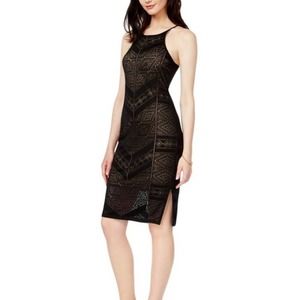 Bar III Black & Nude Lace Bodycon Halter Cocktail Dress/small